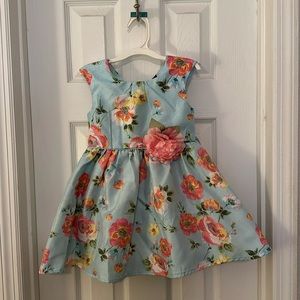 Light blue with pink flowers little girls Easter dress